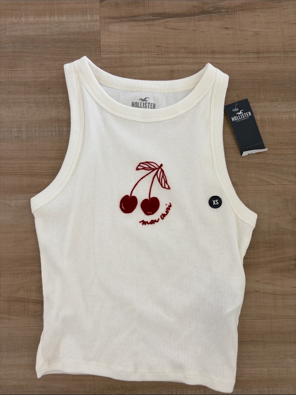 Hollister Ribbed Crop Tank with Red Cherry Motif